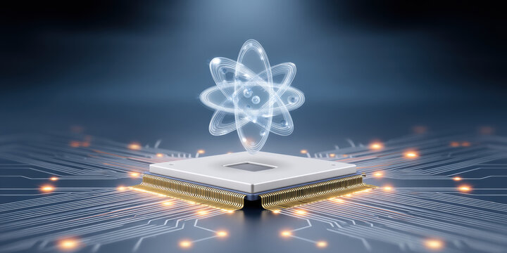 Futuristic quantum chip facilitating rapid data transfer technology - Powered by Adobe