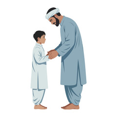 Obraz premium Islamic Father Boy Respectful Greeting Icon