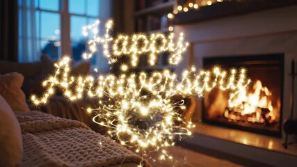 Cozy Anniversary Greeting by Fireplace