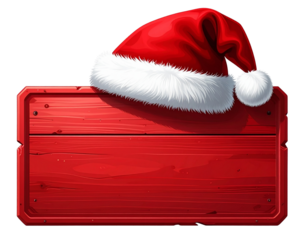 Christmas Wooden Signboard with Santa Hat and Editable Text Area PNG