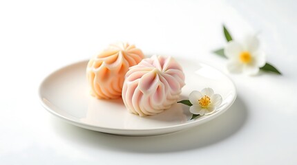 Minimal Premium Japanese Wagashi Dessert Isolated on Bright Background with Copy Space
