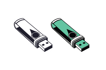 USB Pen Drive Silhouette Icon Vector Illustration Isolated on White Background