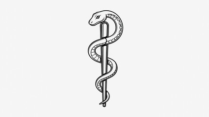 Obraz premium Stylized Hand-Drawn Medical Symbol of Snake Wrapped Around a Staff for Healthcare and Science Concepts Illustration