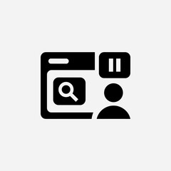 Digital icon illustrating user profile management with search and pause controls on a web interface.