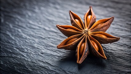 star anise macro on dark stone background