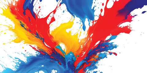 Vibrant Abstract Paint Splash Background  Dynamic Blue, Red, Yellow, and Orange Liquid Strokes with Expressive Motion and Artistic Splatter on Clean White, Ideal for Modern Creative Design, Branding, 