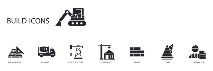 build set icons outline and Flat Style,transparent background.