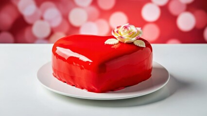 Delicious Heart Shaped Valentine Cake with Smooth Glossy Frosting in a Professional Studio