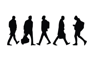 Obraz premium walking man silhouette with bang in rush hour or office hour different types of walking position 