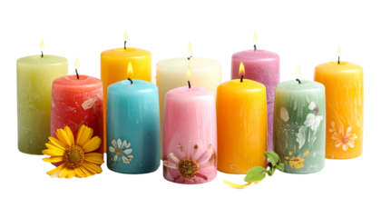 Designed Easter Candles, isolated on transparent background, Easter concept.