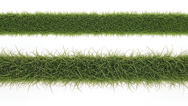 Two Parallel Rows of Lush Green Grass Isolated on a Clean White Background for Design Elements
