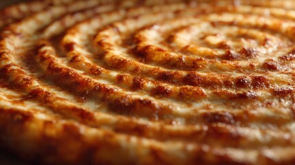 Pizza crust growing like tree rings, concentric golden layers radiating outward with caramelized accents, sharply defined textures in hyper-detailed
