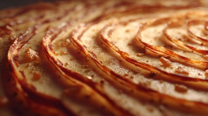 Pizza crust imagined as concentric tree rings, caramelized golden tones radiating outward, crisp sharp under soft professional lights, clean