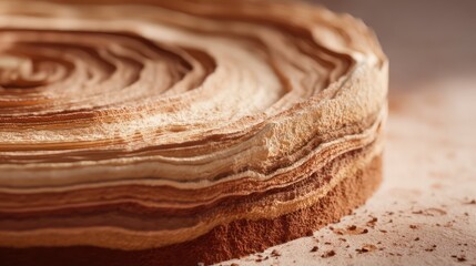 Pizza crust imagined as geological strata, ring showing baked layers from pale dough at the center to deeply roasted