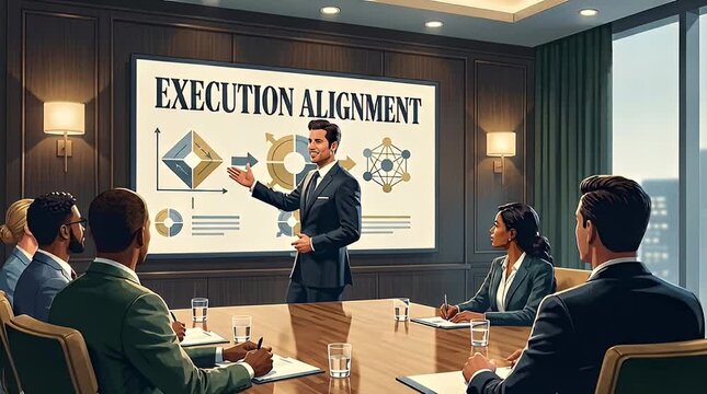 Business presentation in a modern office with execution alignment concept