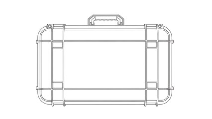 Technical drawing of a rectangular metal frame with handle
