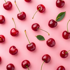 creative layout made flat lay of cherries on