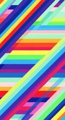 An abstract, colorful composition of overlapping diagonal and horizontal stripes with a spectrum of hues