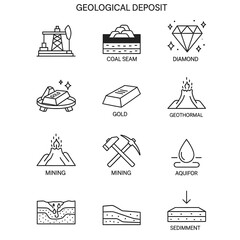 Geological Deposit Icons Representing Mining and Natural Resources