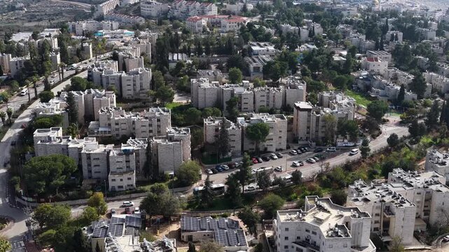 Aerial Kiryat Arba Neighborhood Israel

Drone footage of residential blocks, streets, and green areas in Kiryat Arba, November 2025, Israel
