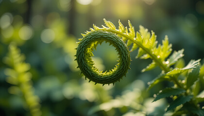 Green Fern Spiral Unfurling Symbol of Natural Growth
