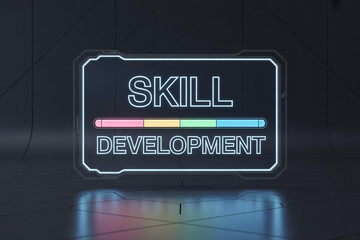 Modern neon sign with skill development text and progress bar