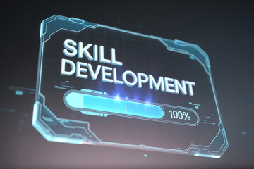 Skill development concept with 100 percent progress bar