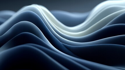 Obraz premium Abstract Blue Wave Stripe Pattern on Dark Background, Curved Paper Strips Creating Fluid Motion, Modern Design for Web Banner or Presentation Background