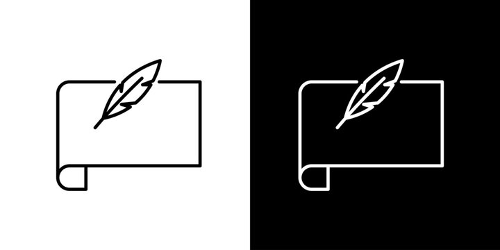 Icon illustration featuring a vintage quill and rolled parchment, symbolizing storytelling, academic pursuits, and the art of written expression