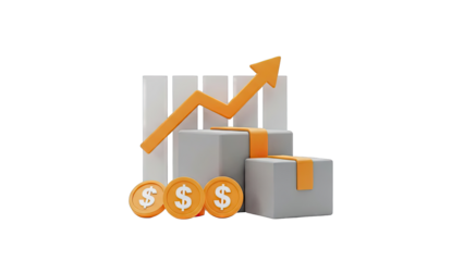 3D graph with rising arrow and dollar coins