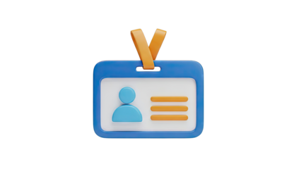 3D Icon of a Blue and Orange ID Card with Lanyard