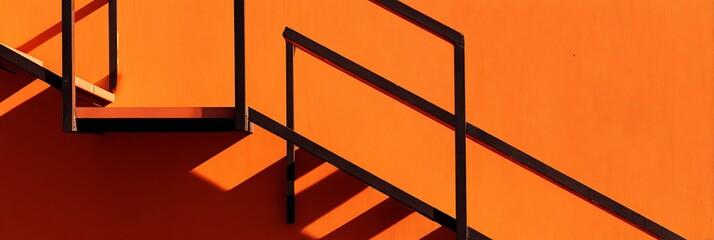 Minimalist Climbing Frame In Harsh Orange Backlight With Long Shadow Casts