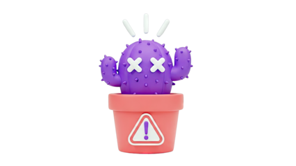 3D Cartoon Purple Cactus with Exclamation Mark Pot