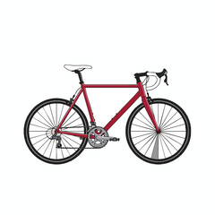 Fototapeta premium A sleek red road bicycle illustration, depicted in profile, white background