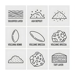 Volcanic Eruption Elements Illustrated in a Grid Format
