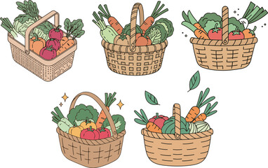 Hand Drawn Flat Vector fruits, vegetable Illustration