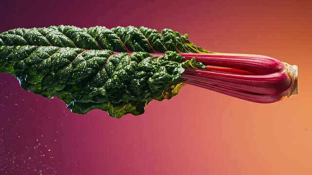 Close Up of Swiss Chard Being Washed on Gradient Background