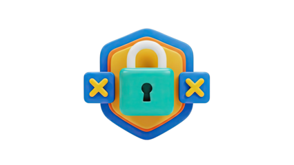 3D Lock Icon with 'X' Symbols on Shield