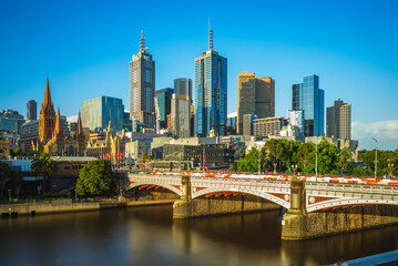 Skyline of Melbourne city business district, CBD, located in Victoria state, Australia