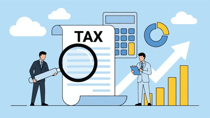Financial analysis and tax preparation concept with businessmen