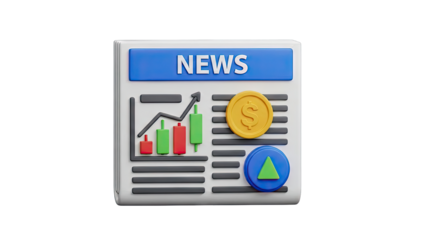 3D News Icon with Financial Growth Graphics