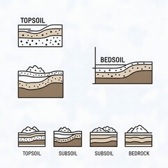 Soil Layers Illustration Showing Topsoil, Subsoil, and Bedrock Composition