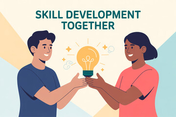 Two diverse colleagues collaborating on innovative ideas together