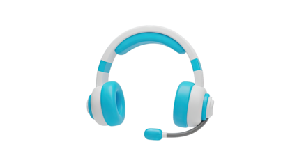 3D Rendered Blue and White Headphones with Microphone