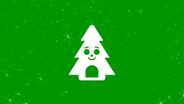 Cute Christmas Tree House Icon Animation on Green Background