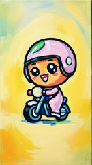 Funny 3d cartoon illustration of a happy child character on a beach enjoying a skateboard and a scooter for some sport fun art drawing