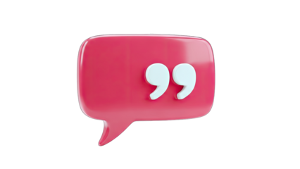 3D pink speech bubble with quotation marks on transparent background