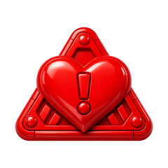 Red Heart Warning Icon 3D Love Alert Symbol Isolated