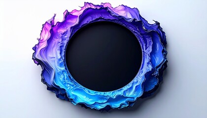 Dynamic Purple and Blue Liquid Frame with Dark Center on White Surface