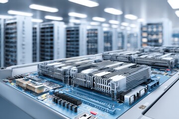 Close up of a server motherboard with expansion slots